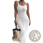 Ribbed Knit Square Neck Sleeveless Midi Dress