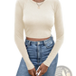 Ribbed Long Sleeve Crop Top with Back Satin Bow