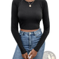 Ribbed Long Sleeve Crop Top with Back Satin Bow