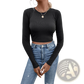 Ribbed Long Sleeve Crop Top with Back Satin Bow