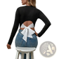 Ribbed Long Sleeve Crop Top with Back Satin Bow