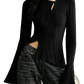 Ribbed Long Sleeve Cutout Top with Flared Hem