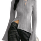 Ribbed Long Sleeve Cutout Top with Flared Hem