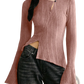 Ribbed Long Sleeve Cutout Top with Flared Hem