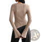 Ribbed Long Sleeve Cutout Top with Flared Hem