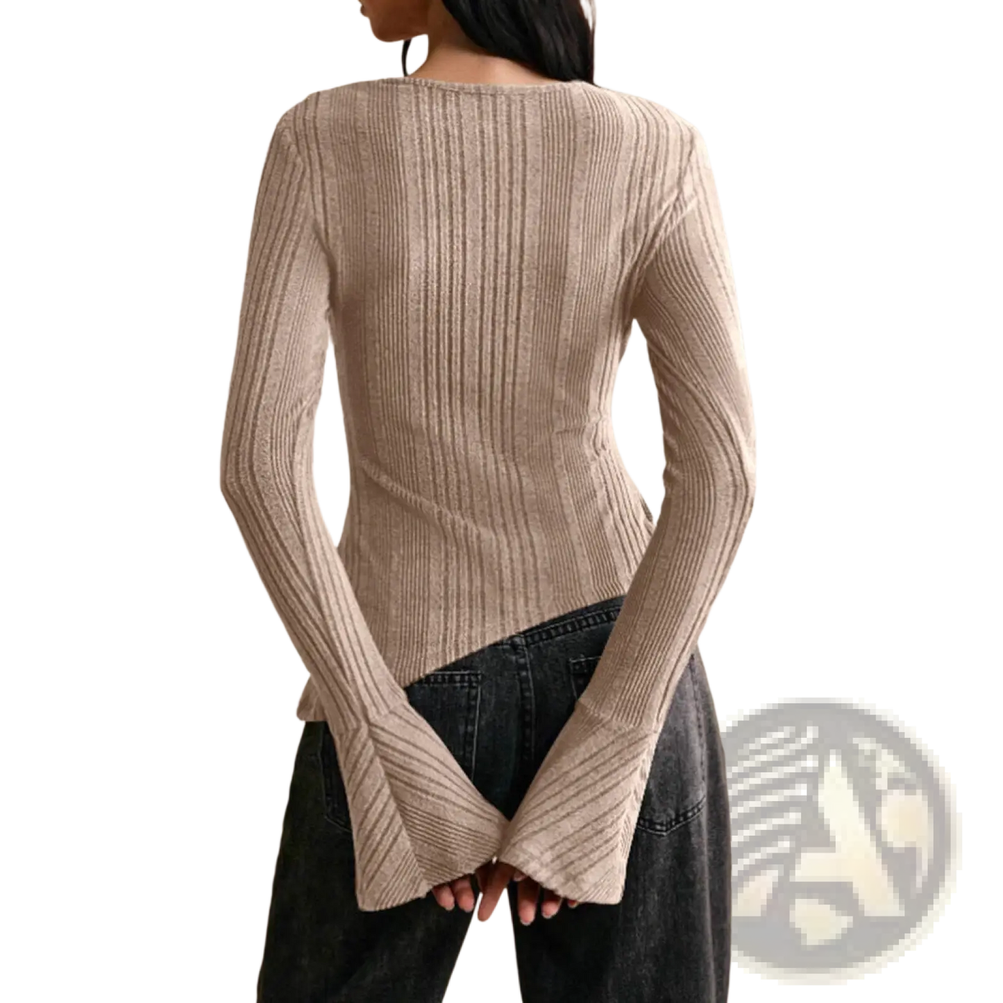 Ribbed Long Sleeve Cutout Top with Flared Hem