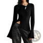 Ribbed Long Sleeve Cutout Top with Flared Hem