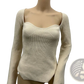 Ribbed Sweetheart Neck Long Sleeve Knit Pullover