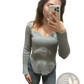 Ribbed Sweetheart Neck Long Sleeve Knit Pullover