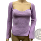 Ribbed Sweetheart Neck Long Sleeve Knit Pullover