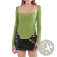 Ribbed Sweetheart Neck Long Sleeve Knit Pullover