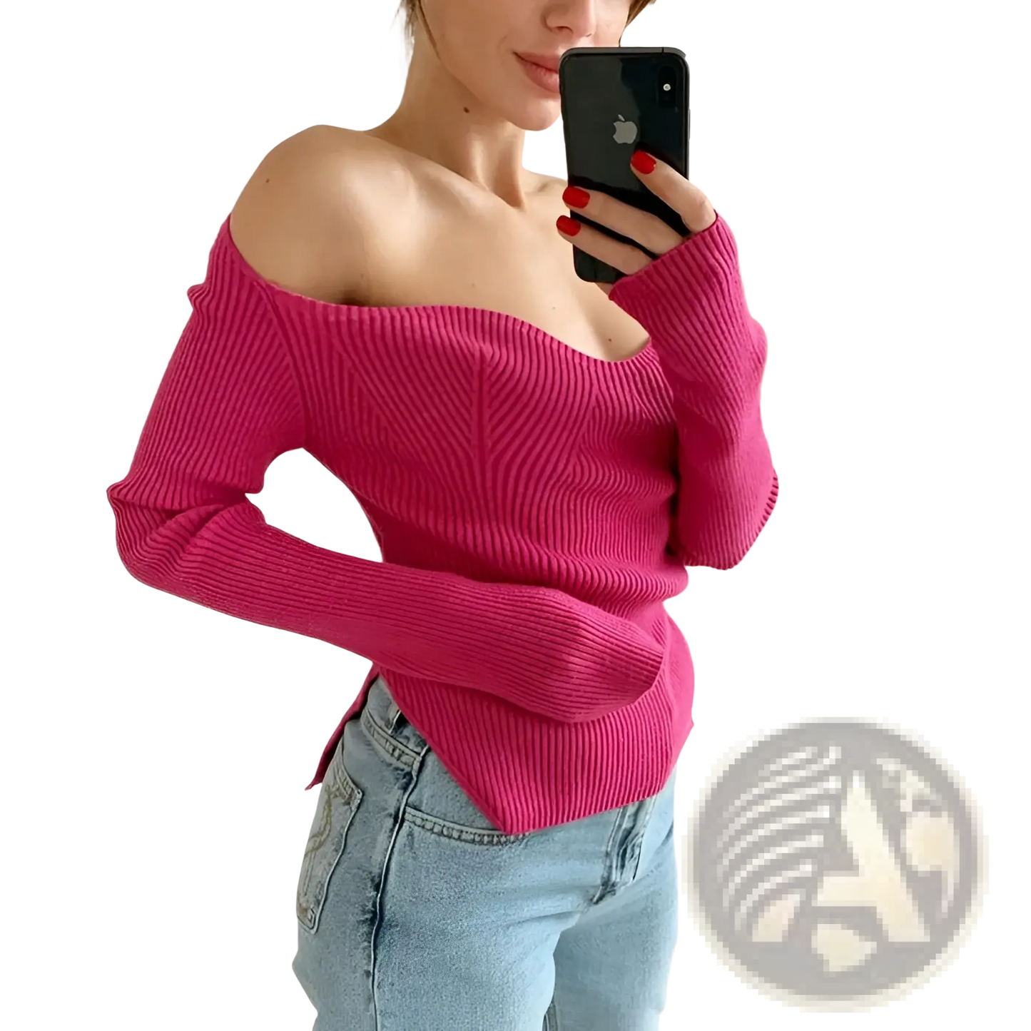 Ribbed Sweetheart Neck Long Sleeve Knit Pullover