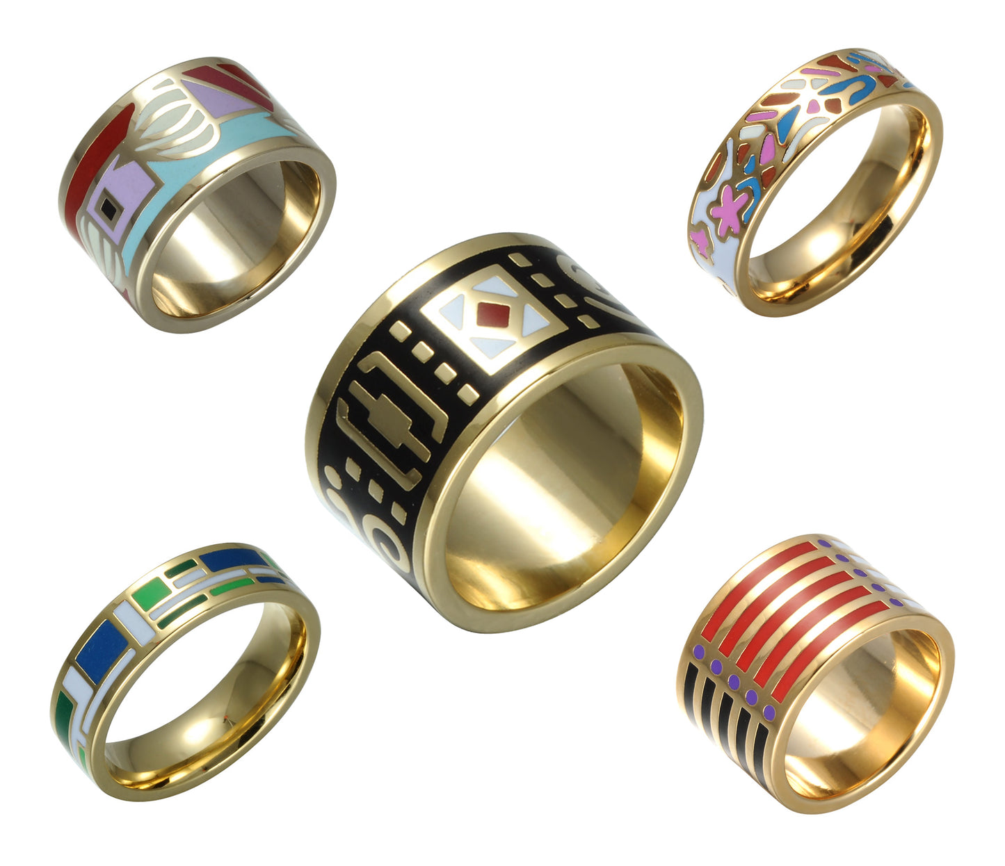 Homvare Women’s Gold Plated Handmade Enamel Ring Size 8