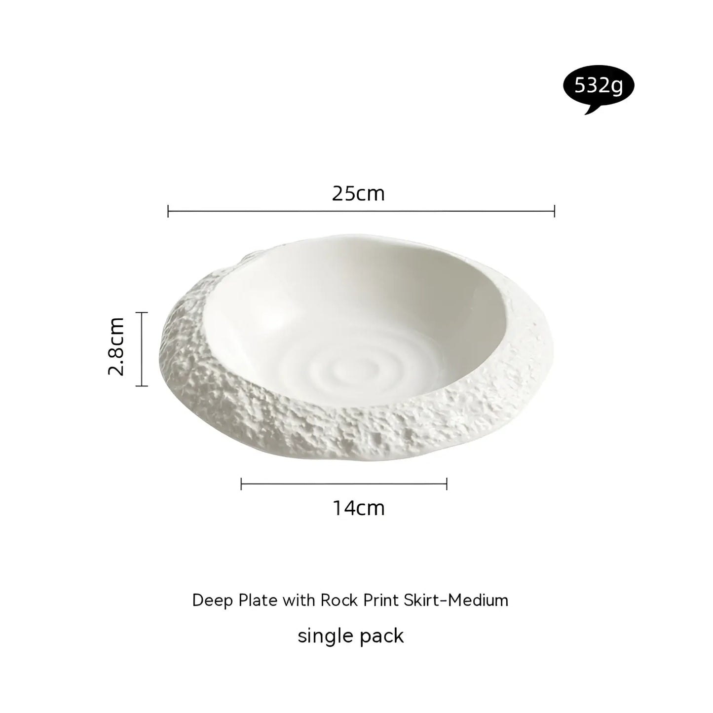 Rock Pattern Ceramic Deep Plate Modern White Bowl