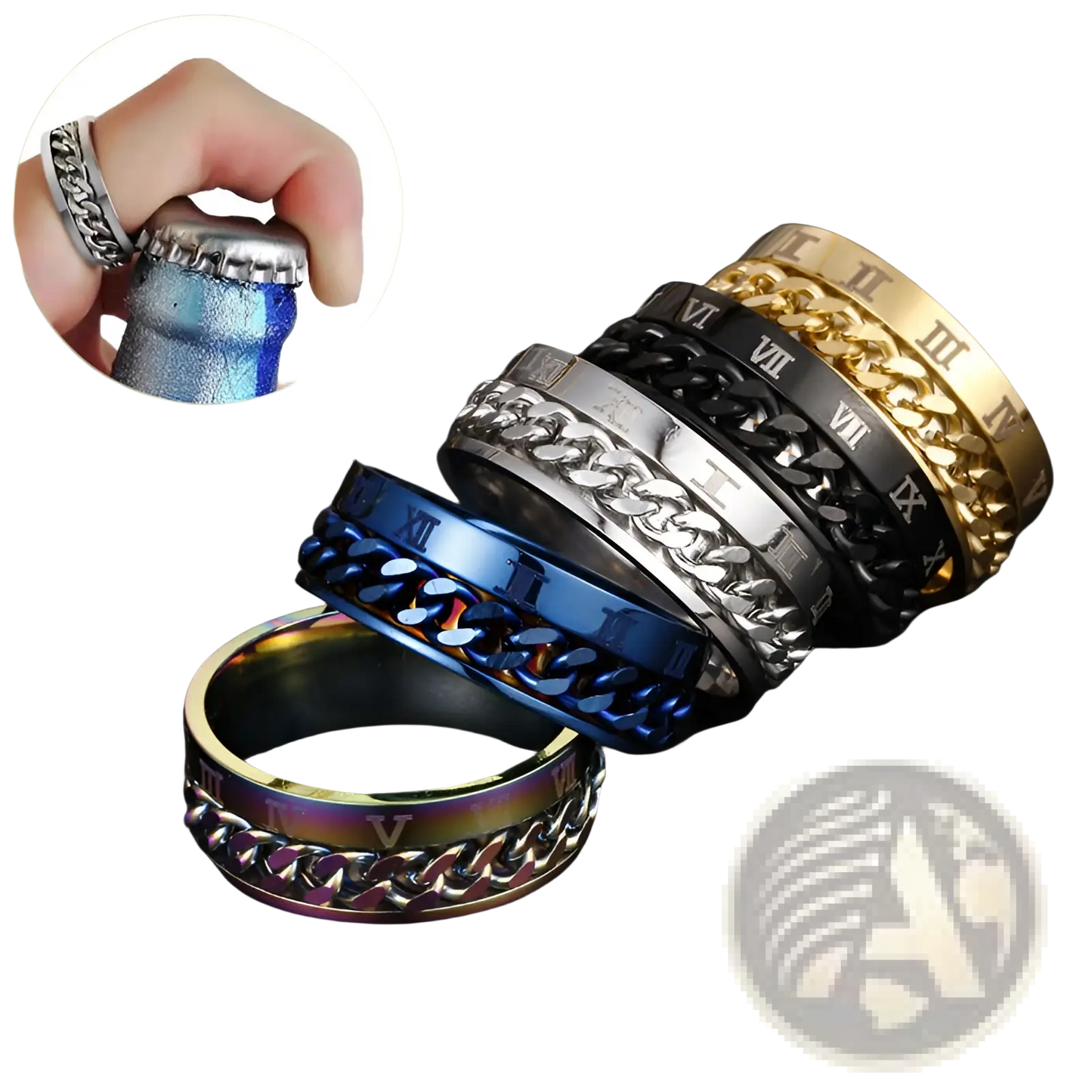 Roman Numeral Spinner Chain Ring with Bottle Opener