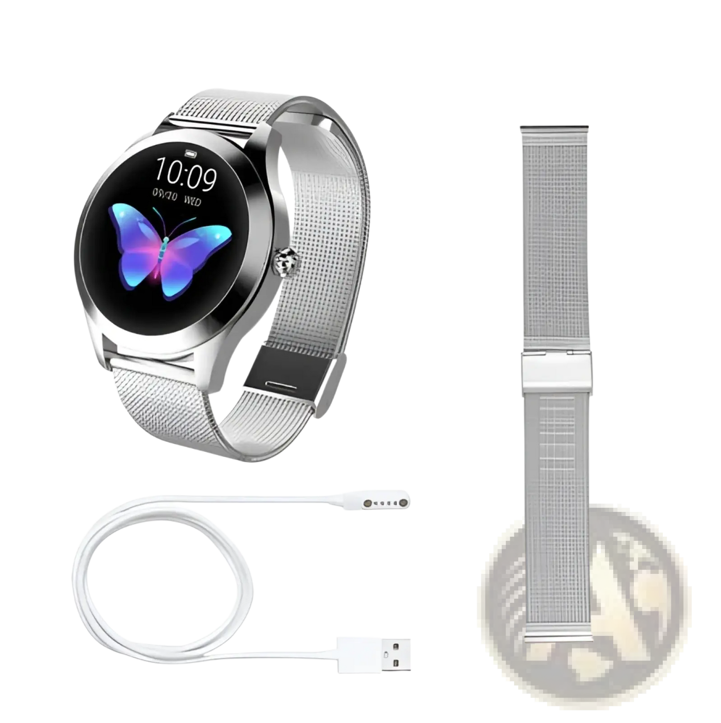 Rose Gold Butterfly Smartwatch with Stainless Steel Mesh Band