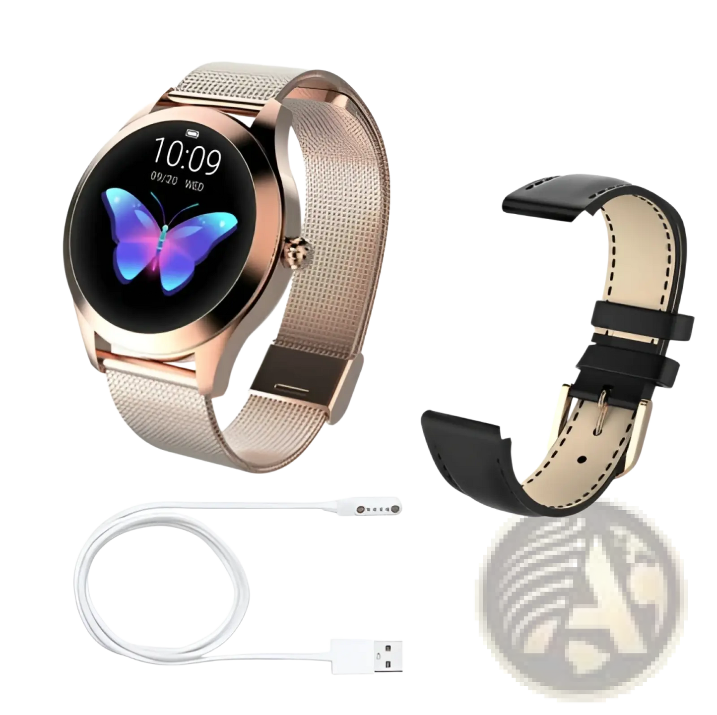 Rose Gold Butterfly Smartwatch with Stainless Steel Mesh Band