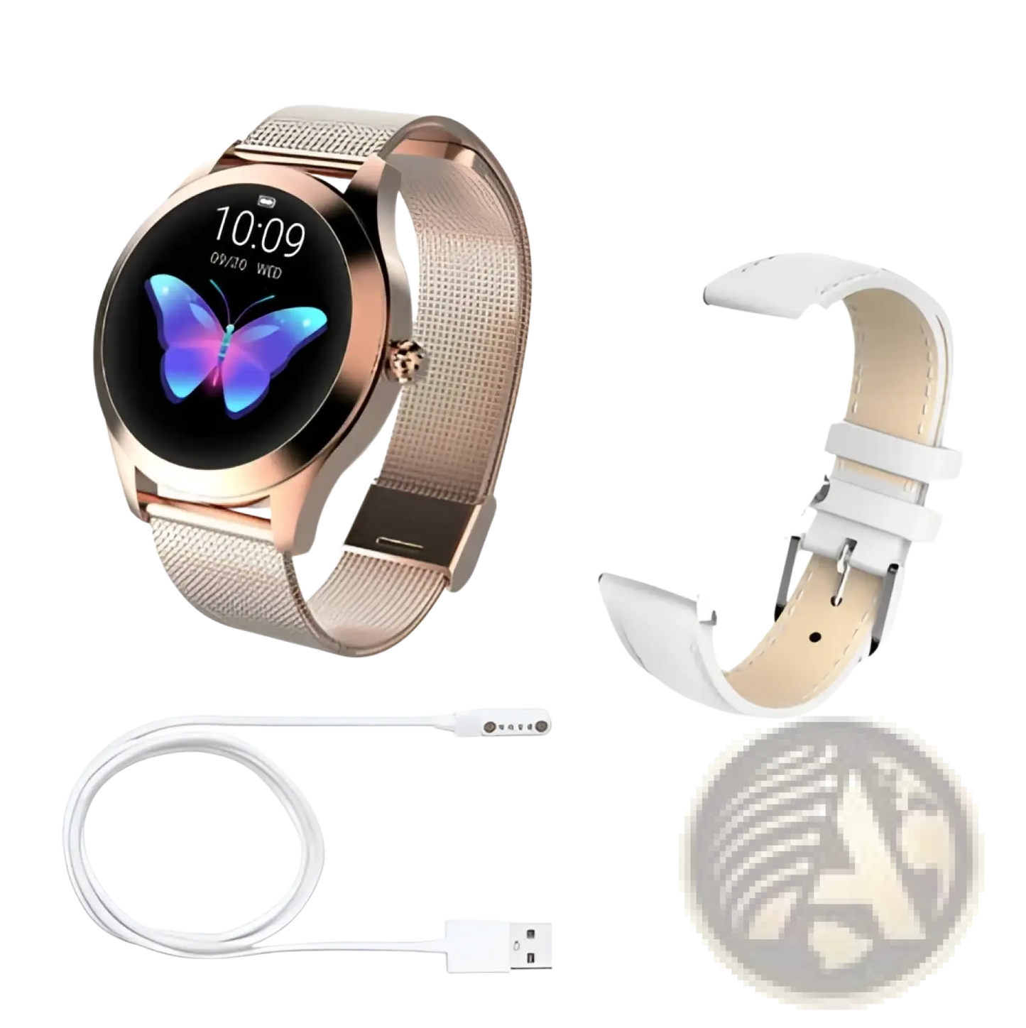Rose Gold Butterfly Smartwatch with Stainless Steel Mesh Band