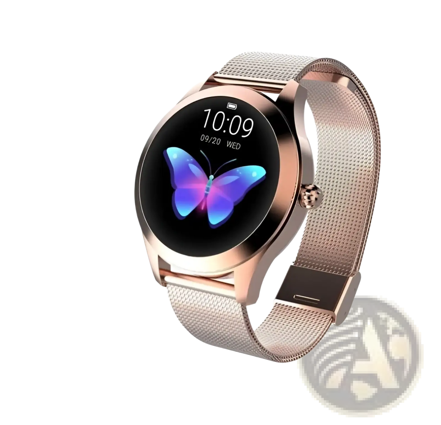 Rose Gold Butterfly Smartwatch with Stainless Steel Mesh Band
