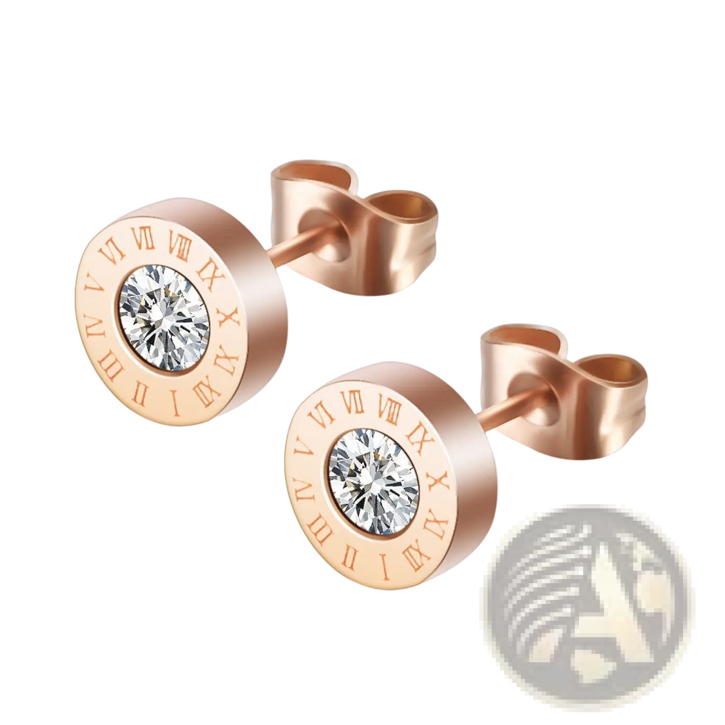 Rose Gold Roman Numeral Diamond Stud Earring Set