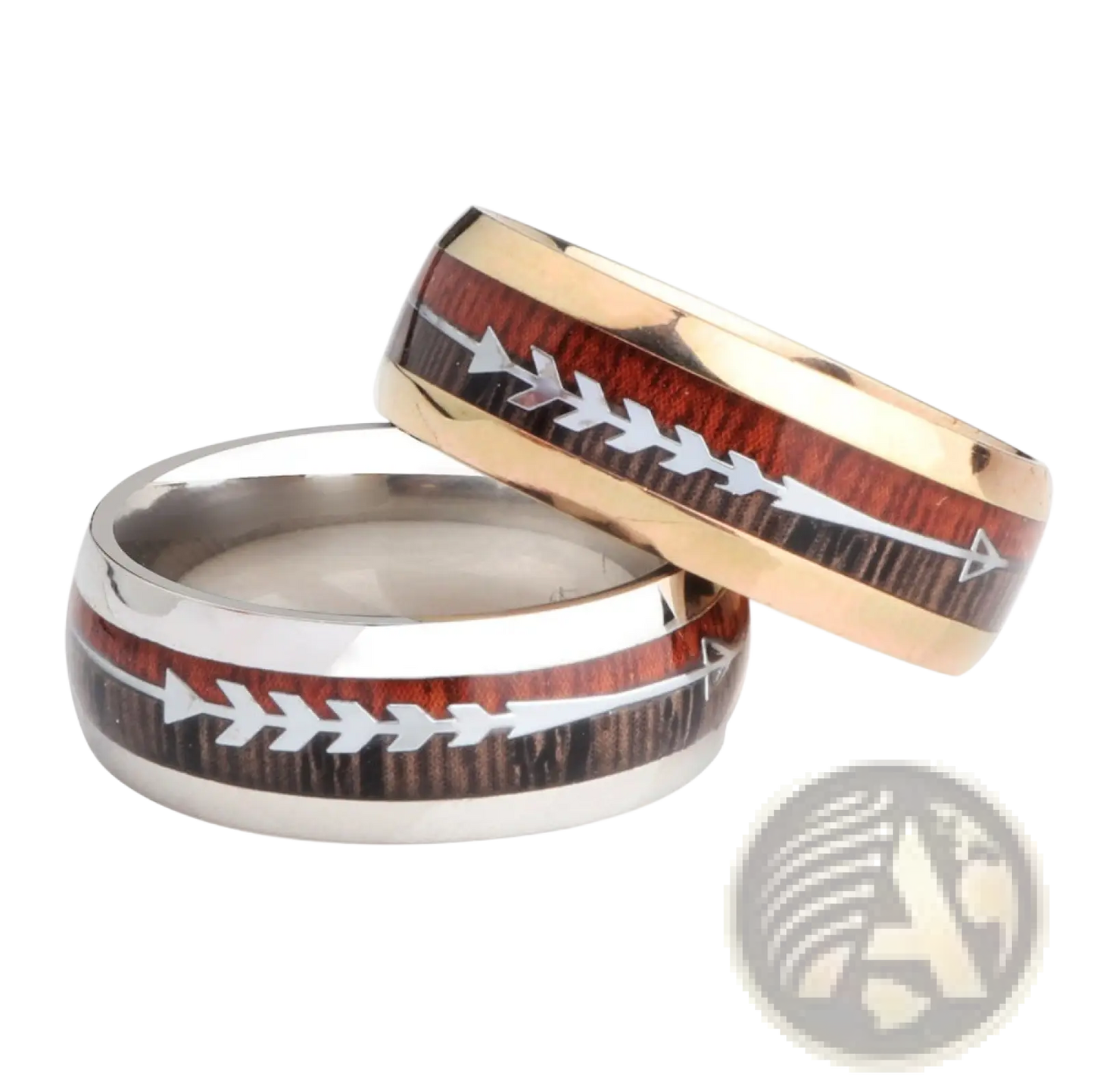 Rose Gold Stainless Steel Wood Grain Arrow Inlaid Ring