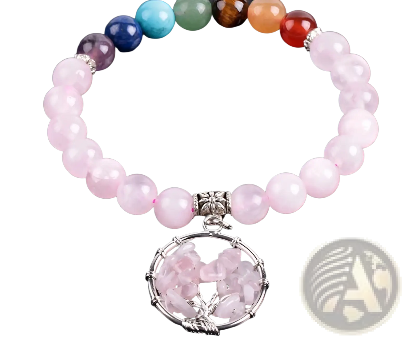 Rose Quartz Tree of Life Chakra Beaded Bracelet