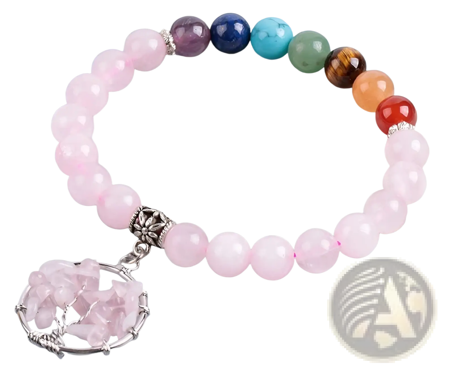 Rose Quartz Tree of Life Chakra Beaded Bracelet