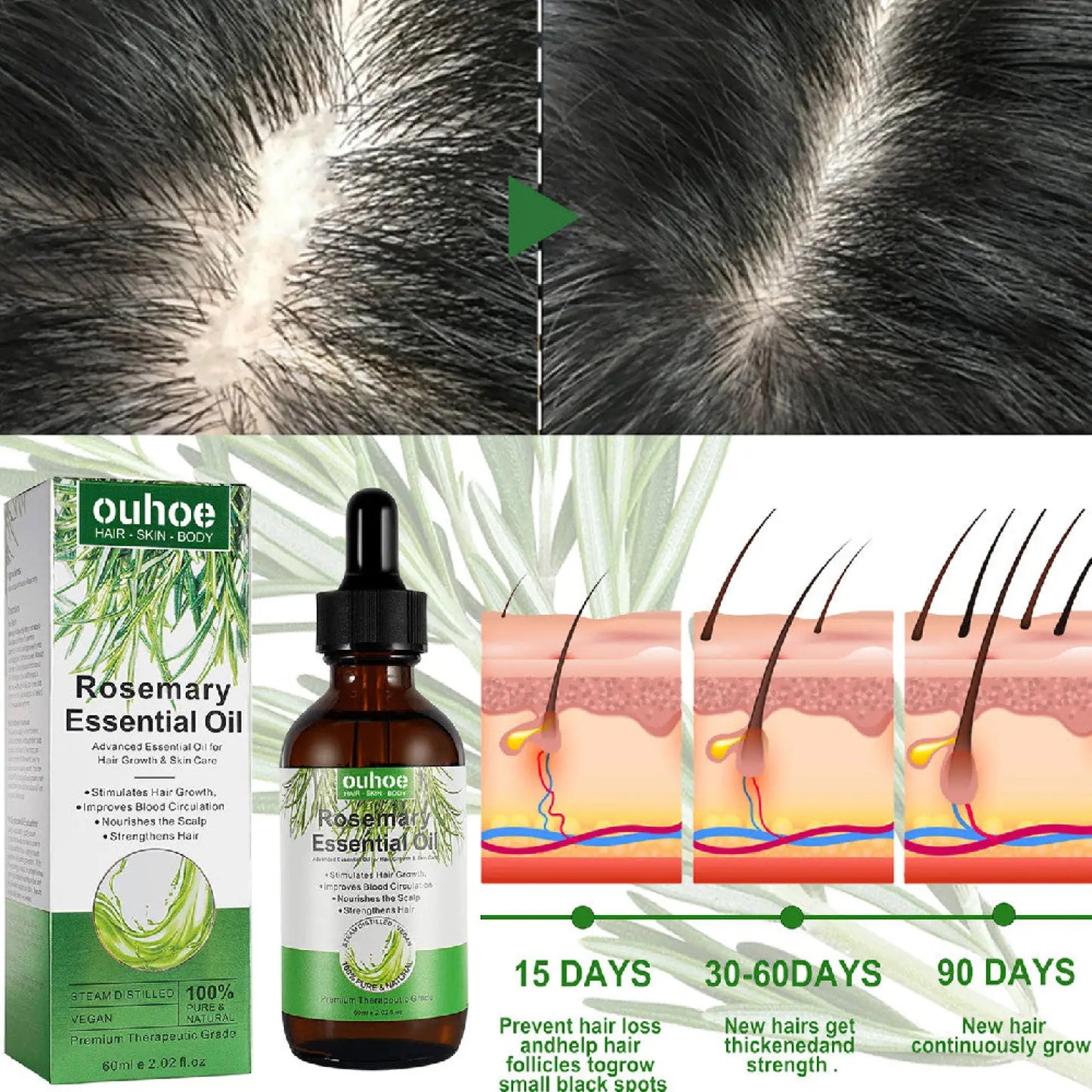 Rosemary Essential Oil for Hair Growth 60ml Ouhoe