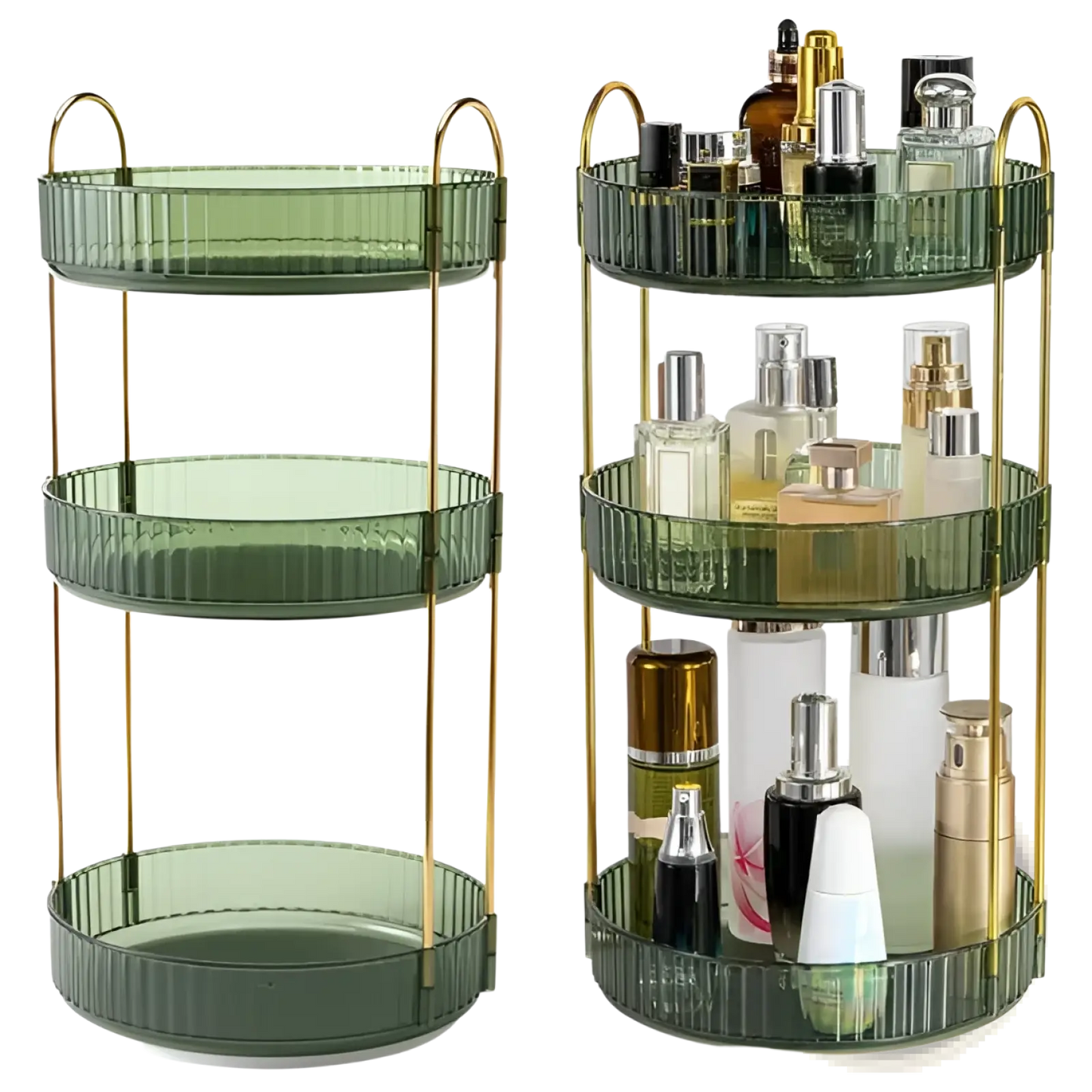 Rotating Makeup Organizer 3 Tier Green and Gold