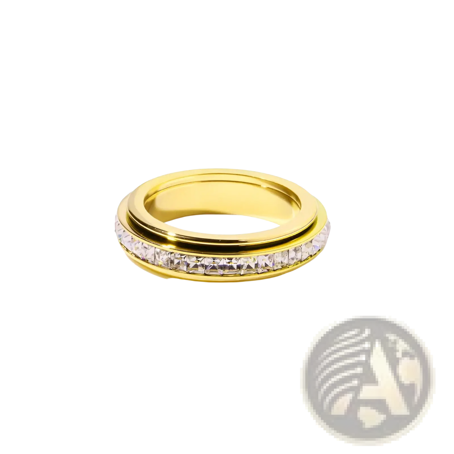 Rotating Square Diamond Titanium Steel Ring in Gold