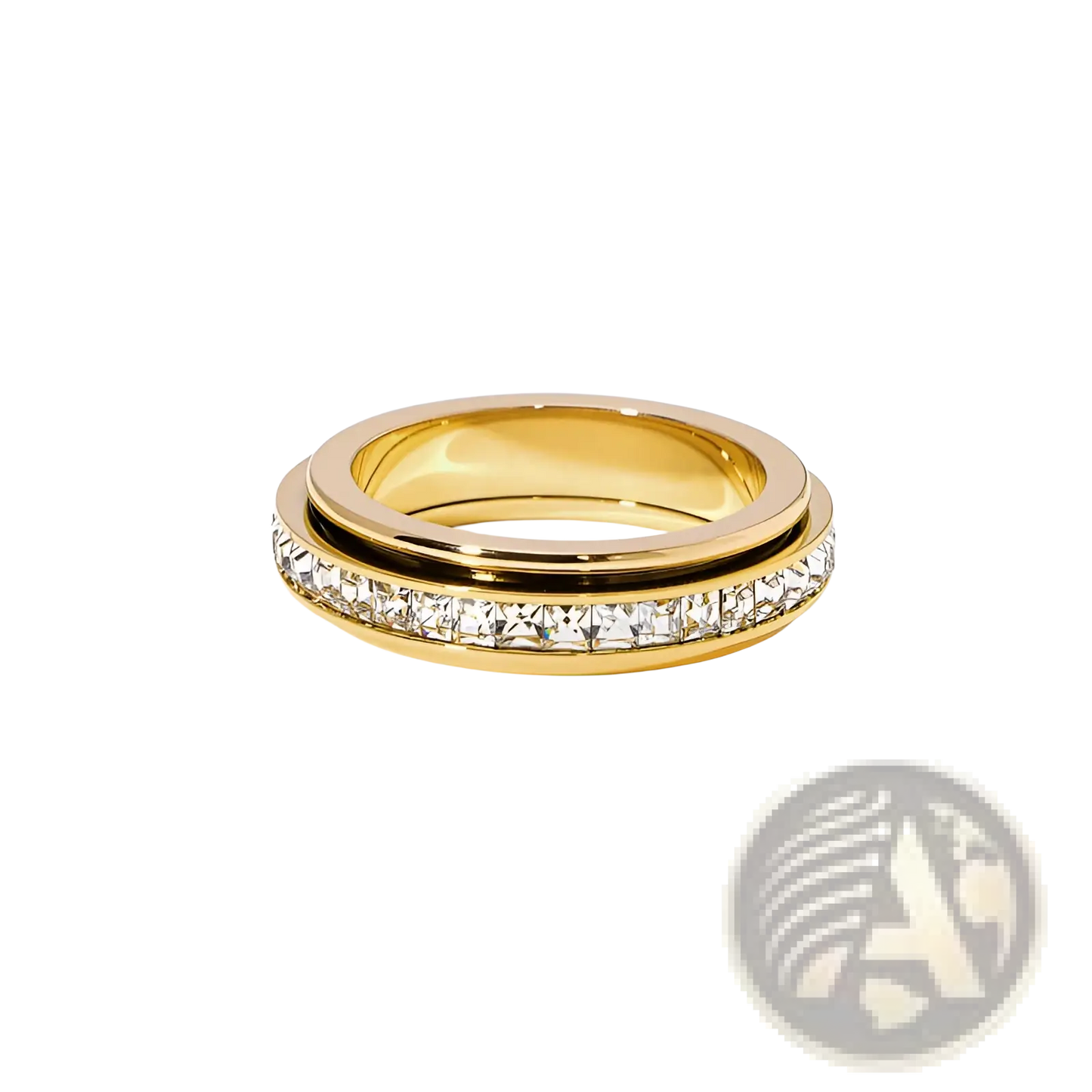 Rotating Square Diamond Titanium Steel Ring in Gold