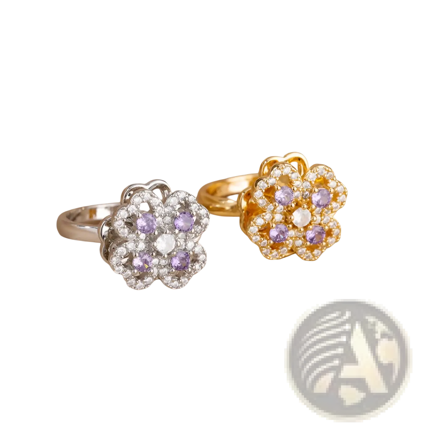 Rotating Zircon Four Leaf Clover Adjustable Gold Ring