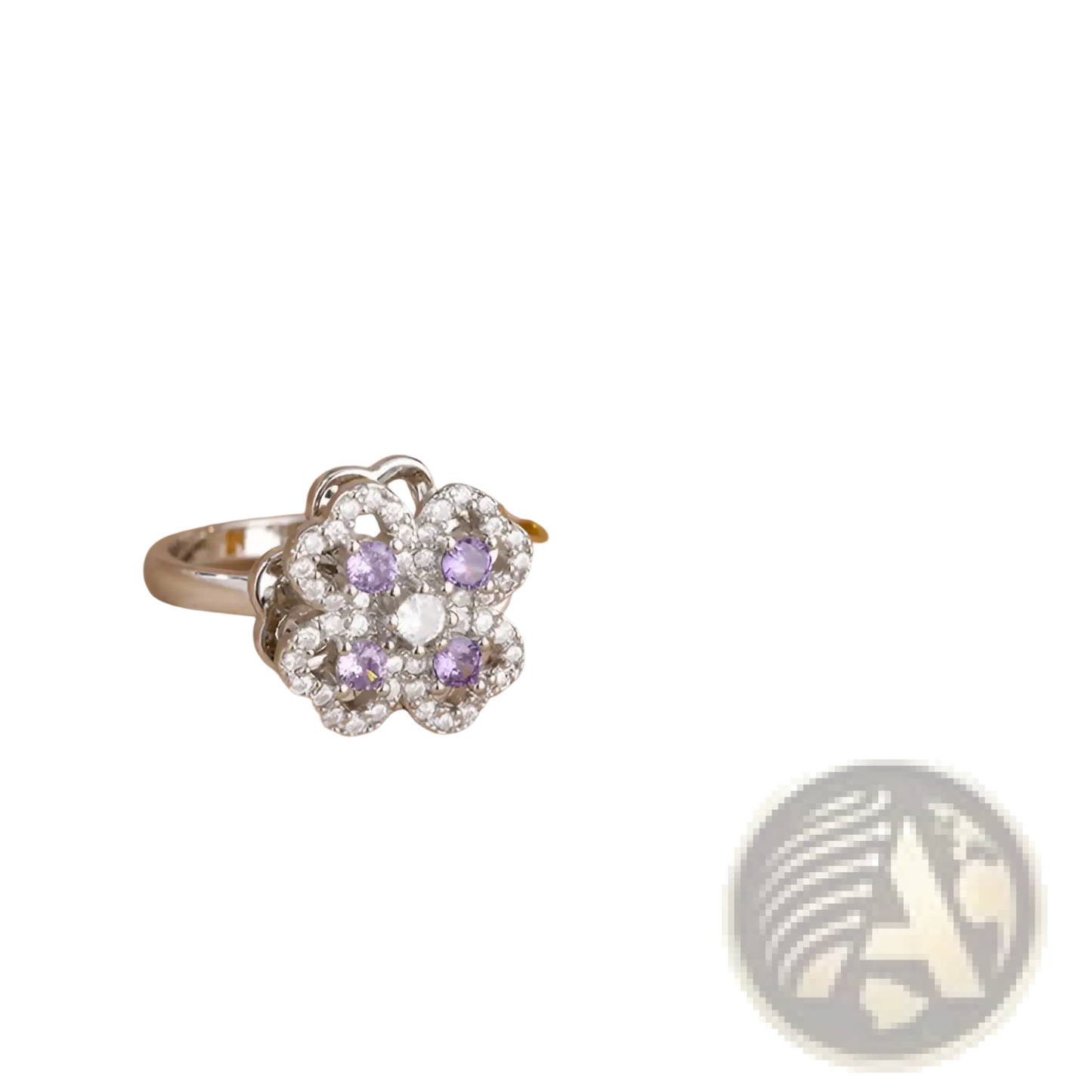 Rotating Zircon Four Leaf Clover Adjustable Gold Ring