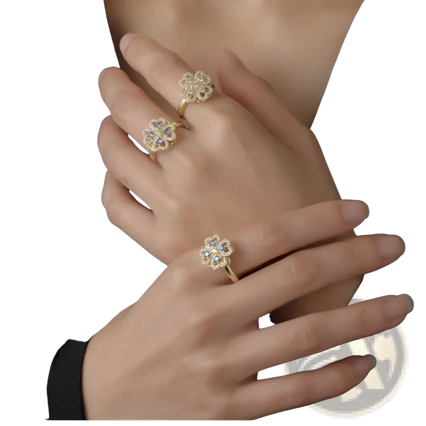 Rotating Zircon Four Leaf Clover Adjustable Ring