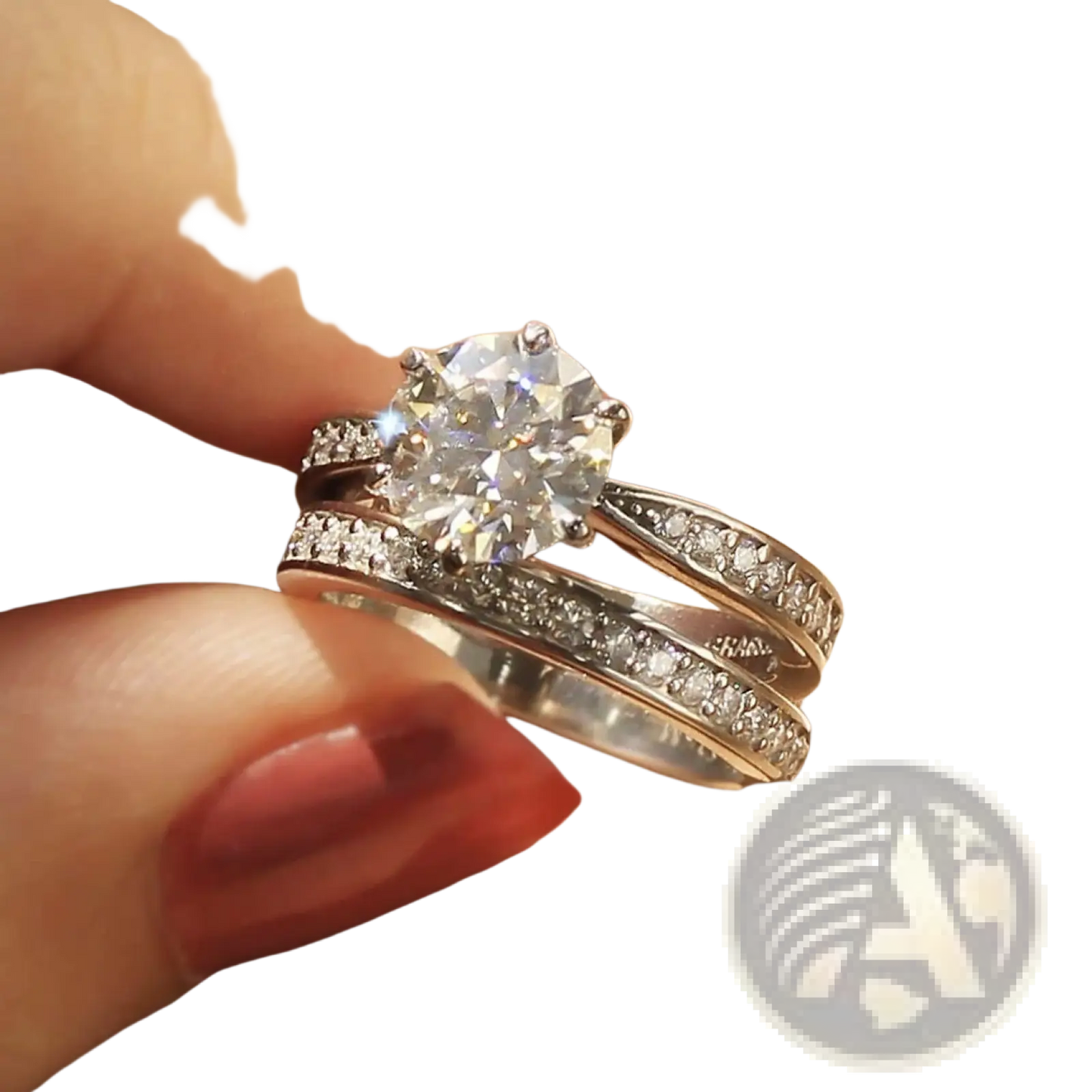 Round Cut Zircon Wedding Ring Set in White Gold Finish
