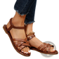 Round Toe Flat Sole Leather Sandals for Women