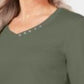 Karen Scott Women's Cotton V Neck Button Trim Top Green Size XXL