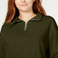 Crave Fame Junior's Waffle Knit Quarter Zip Top Green Size Medium