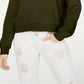 Crave Fame Junior's Waffle Knit Quarter Zip Top Green Size Medium