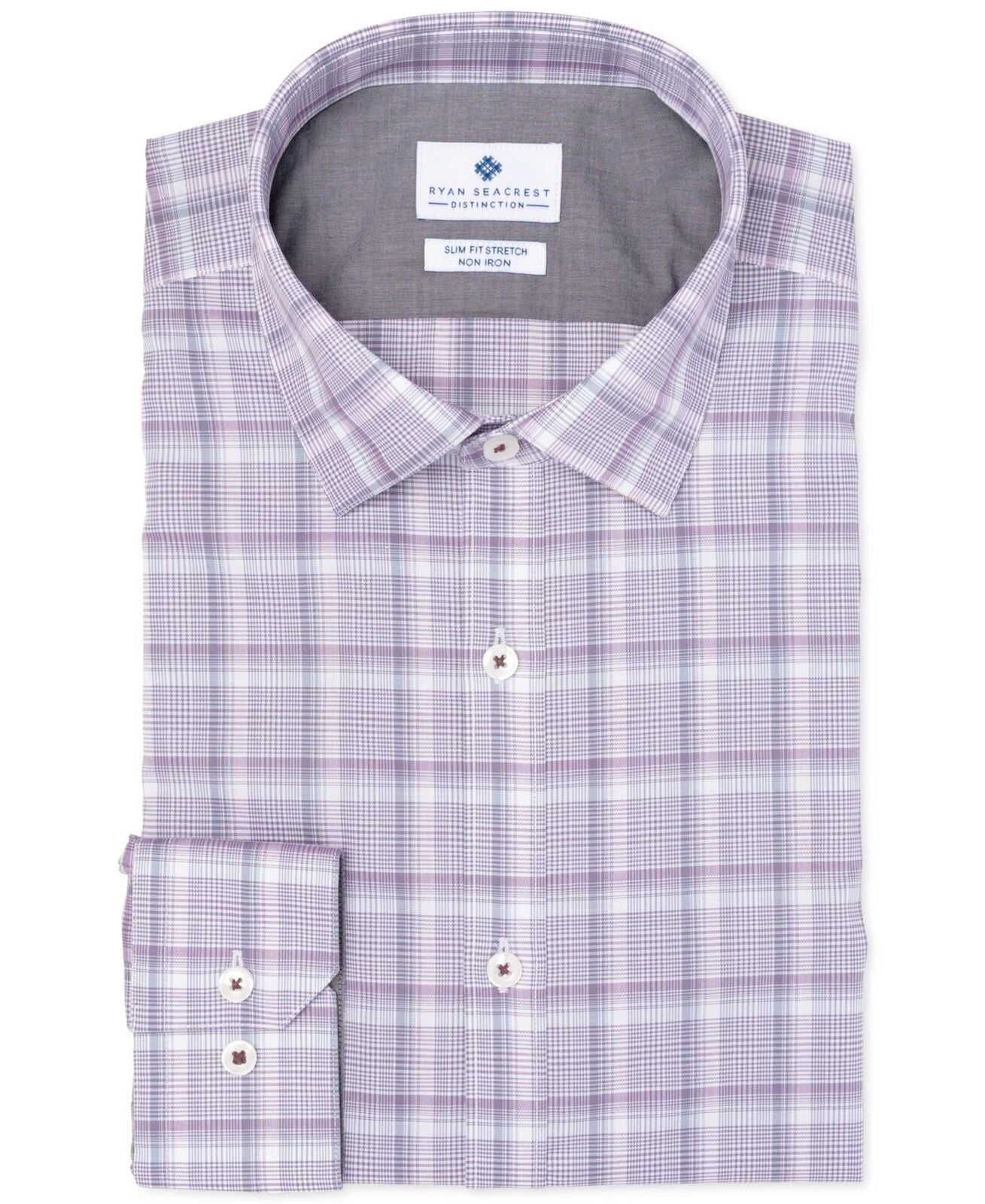 Ryan Seacrest Distinction Men's Amethyst Plaid Dress Shirt Light Purple Size 17.5x32-33