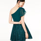 City Studios Juniors' Lace & Chiffon One-Shoulder Dress Green Size 11