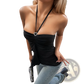 Ruched Heart Embellished Backless Halter Top