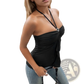 Ruched Heart Embellished Backless Halter Top
