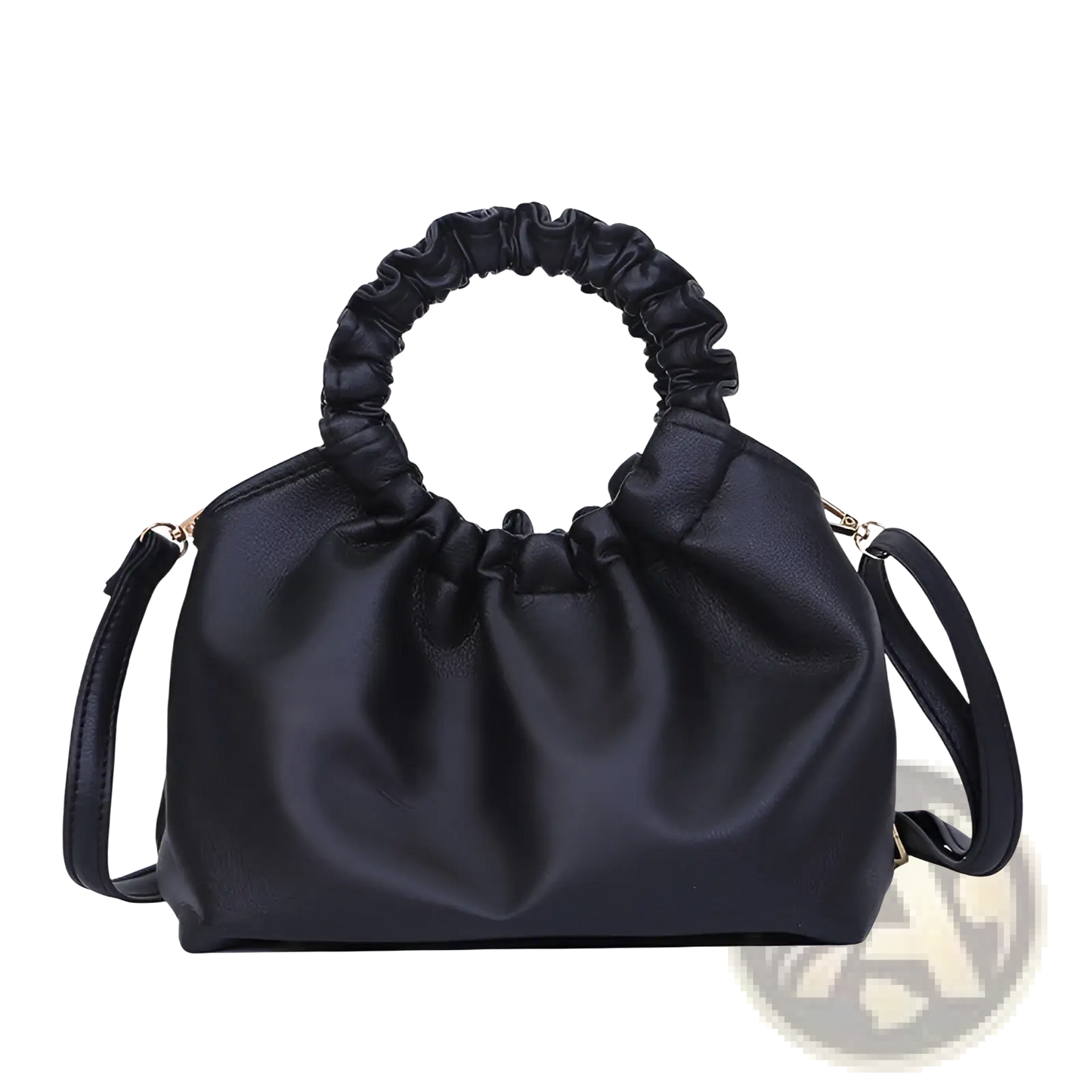 Ruched Leather Bucket Bag with Adjustable Strap