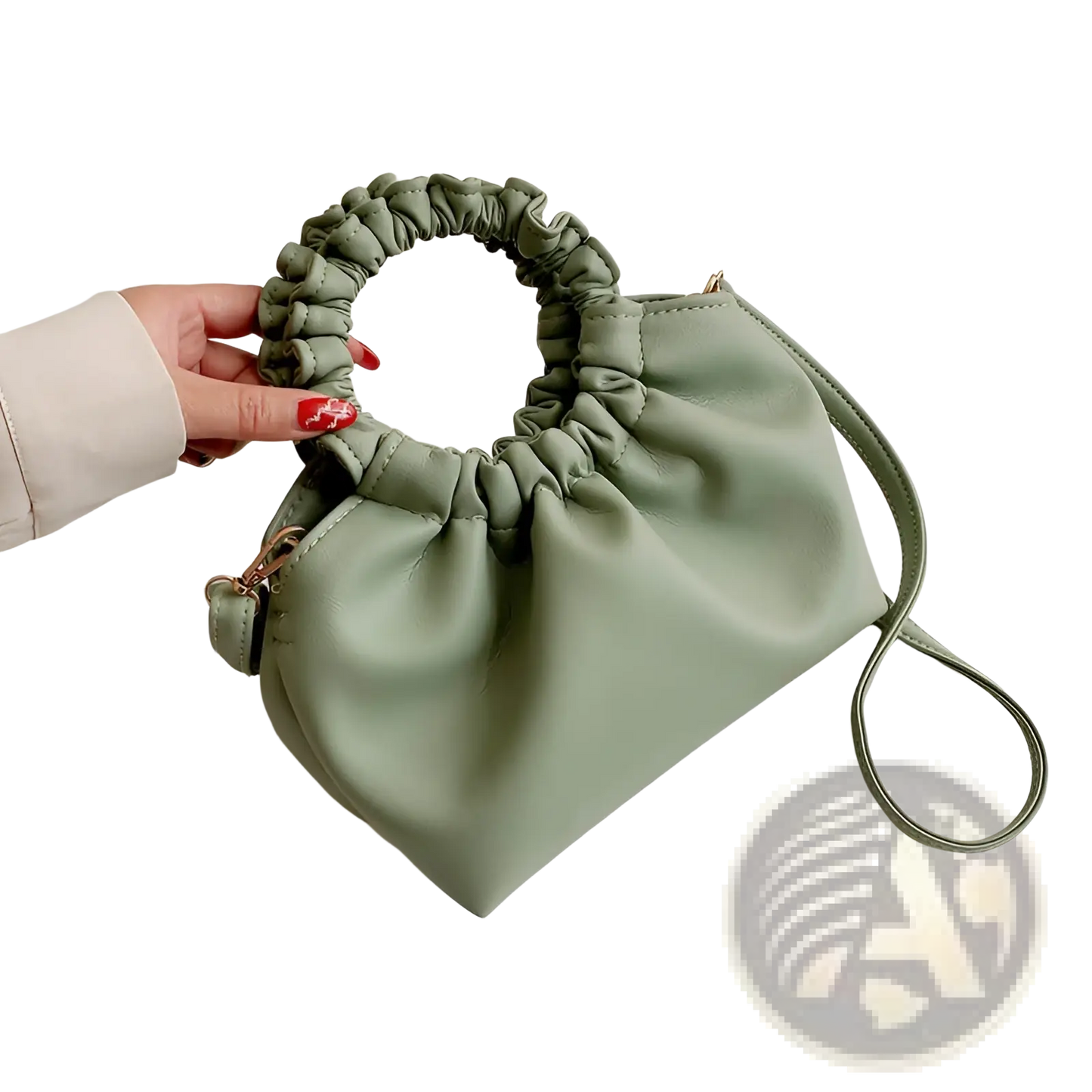 Ruched Leather Bucket Bag with Adjustable Strap