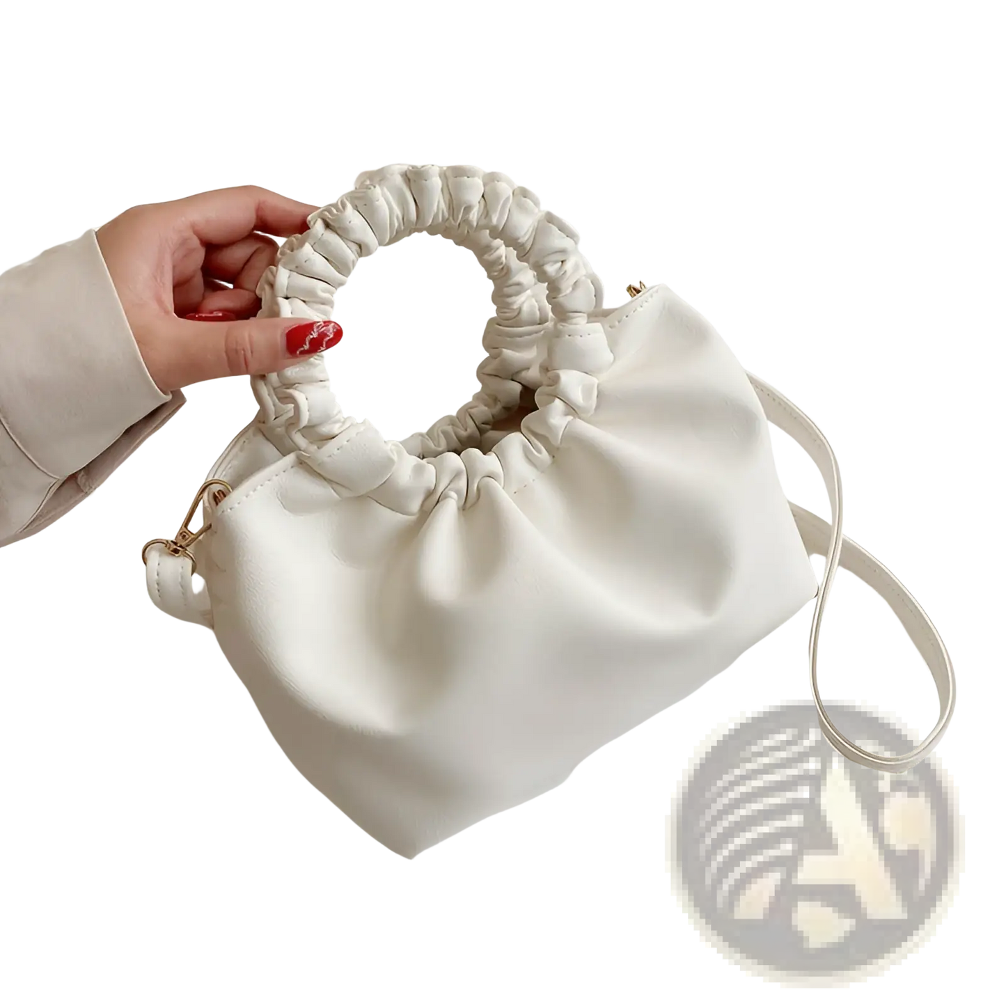 Ruched Leather Bucket Bag with Adjustable Strap