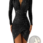 Ruched Long Sleeve Slim Print Bodycon Dress