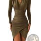 Ruched Long Sleeve Slim Print Bodycon Dress