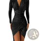 Ruched Long Sleeve Slim Print Bodycon Dress