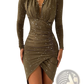 Ruched Long Sleeve Slim Print Bodycon Dress